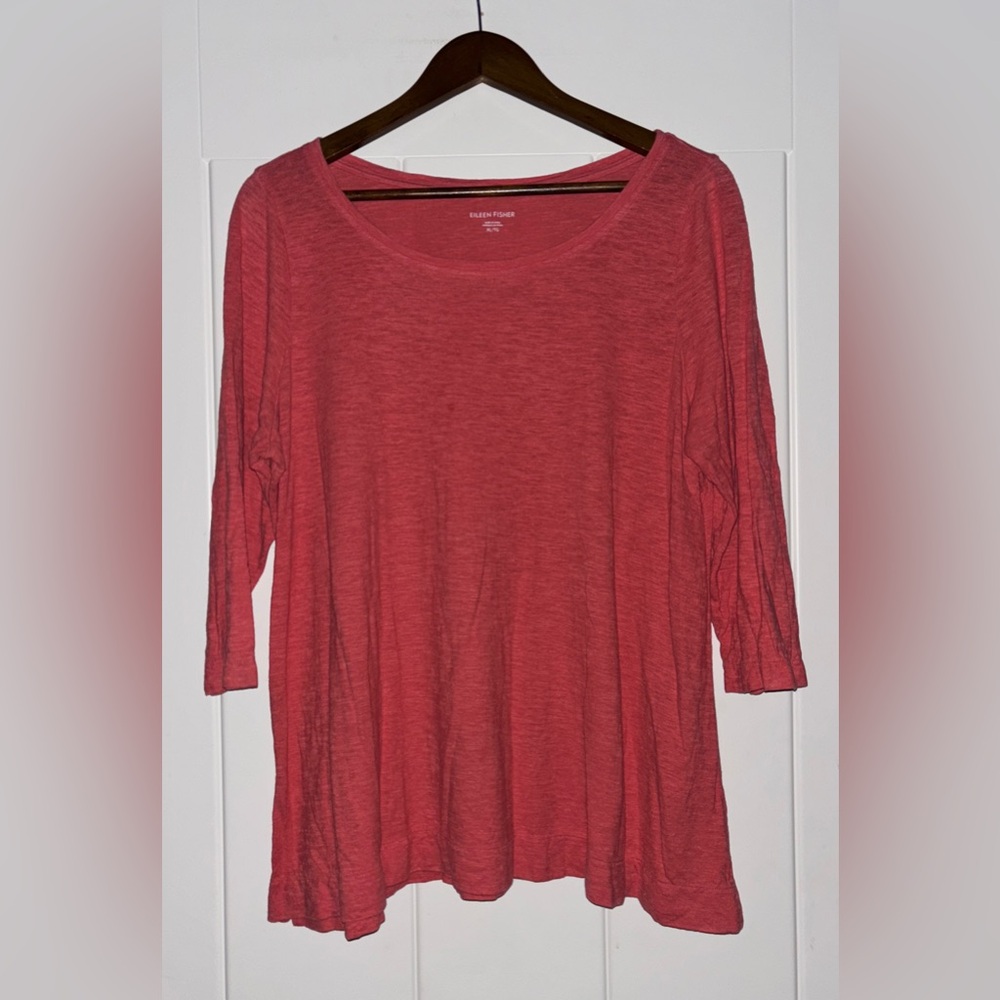 Eileen Fisher Hemp Organic Cotton Round Neck Orange Tee Shirt Women XL Relax Fit